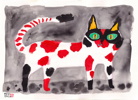 A Cat with Red and Black Socks