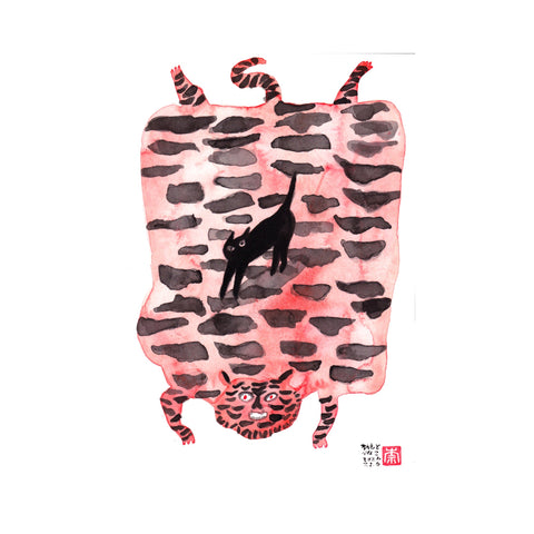 Black Cat on Tiger Rug