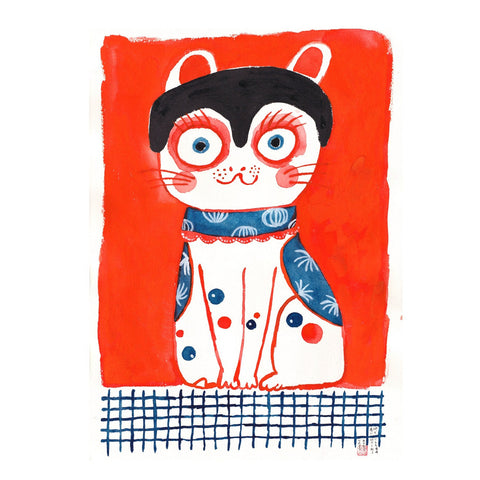 Bright-Eyed Red Hariko Cat