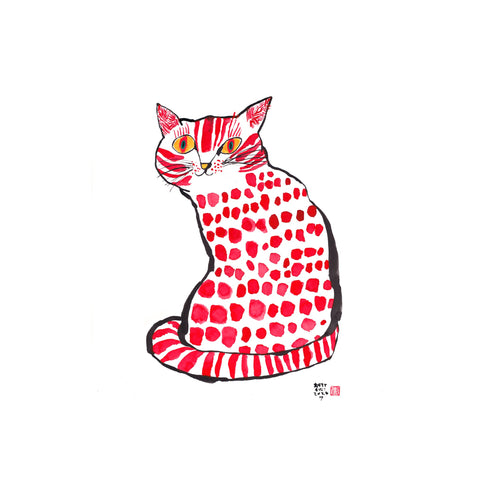 Red Cat with Polka Dots and Stripes